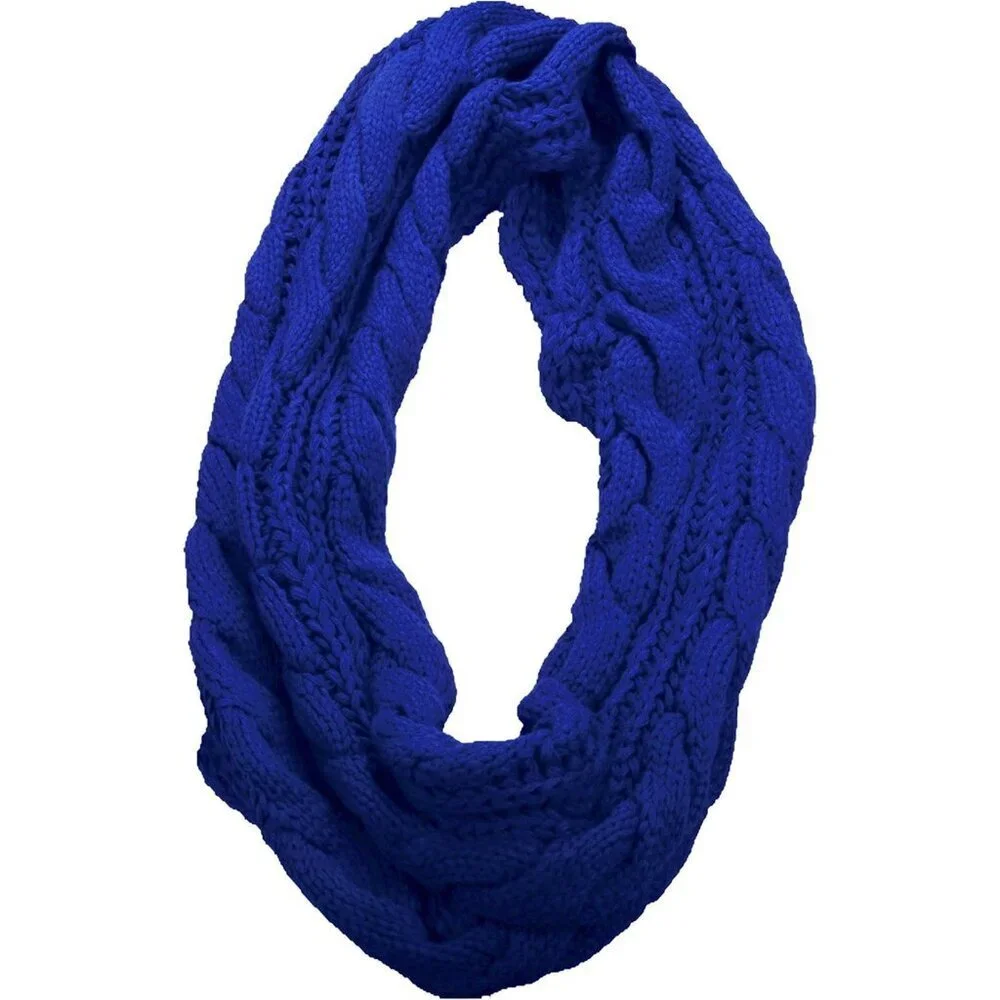 Women's Twist Royal Blue Thick Ribbed Knit Winter Infinity Circle Loop Scarf